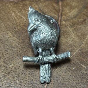 Vintage Cardinal Bird Brooch Pin – Detailed Silver Tone